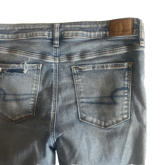 American Eagle Distressed Super Hi Rise Jegging Size 14 Women Indigo Jeans - Picture 5 of 7